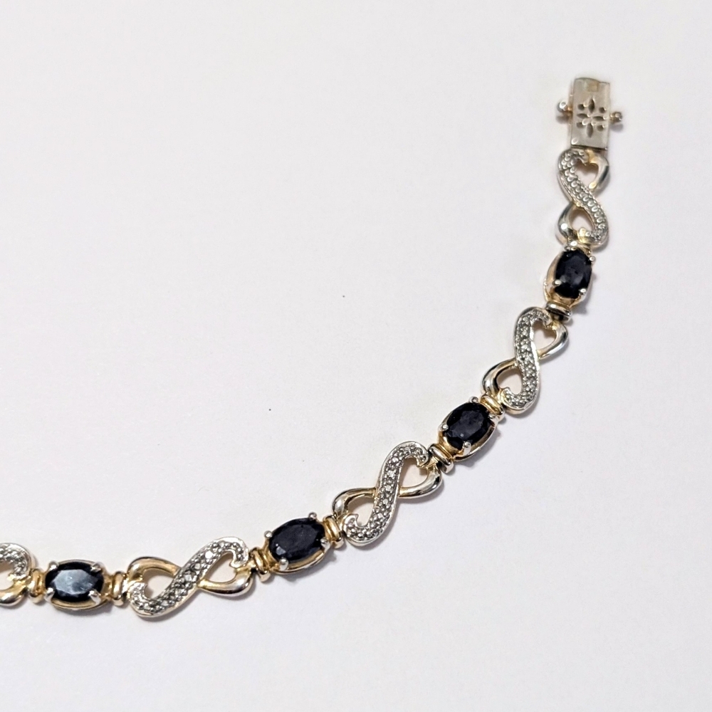 Ross Simons sterling silver gold plated bracelet Sapphire Infinity Heart 925